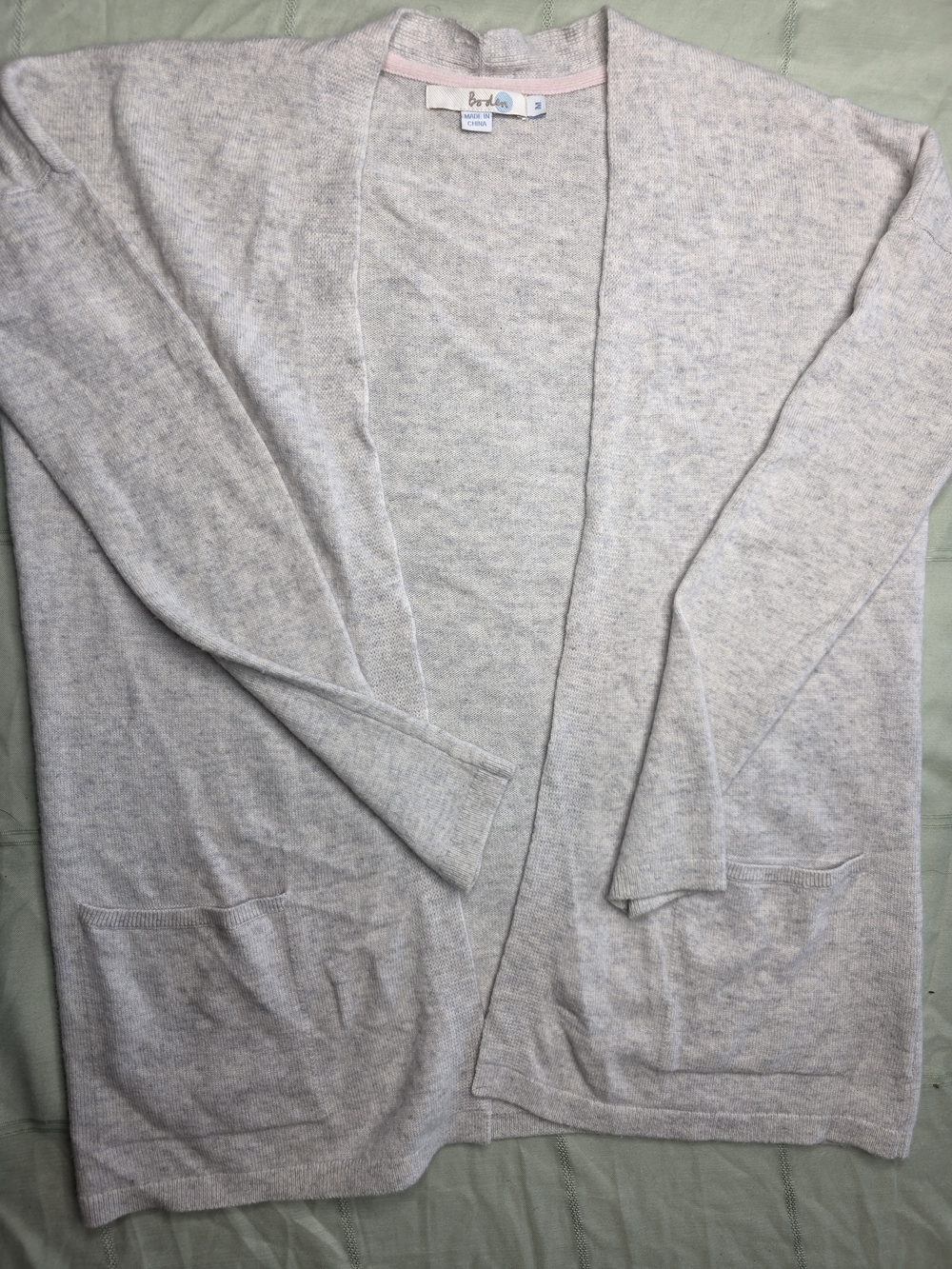 Boden Grey Merino Wool & Cashmere Open Front Cardigan Size M - Pocketed